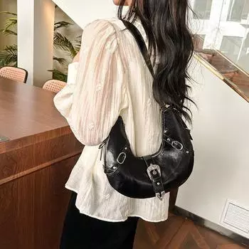 Sweet and Cool Spicy Girl Crescent Bag 2024 Весна/Лето Новая сумка через границу Популярная сумка на одно плечо подмышками Сумка в стиле ретро с замком и пряжкой