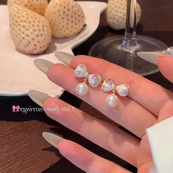 Sweet And Cool Style Oil Drip Bow Pearl Stud Earrings Women S Light Luxury Elegant Retro Personality Fashion Versatile Earrings Earrings