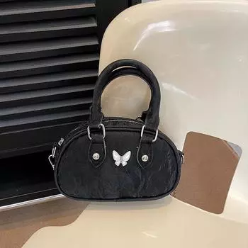 Sweet and cool wind small black bag bow bag women s 2025 new fashion chain messenger bag foreign style hand bag чёрный