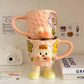 Sweet and Cute Creative Mug Exquisite Birthday Gifts Home Afternoon Tea Cartoon Ceramic Coffee Cups Breakfast Oat Yogurt Cup 201-300ml