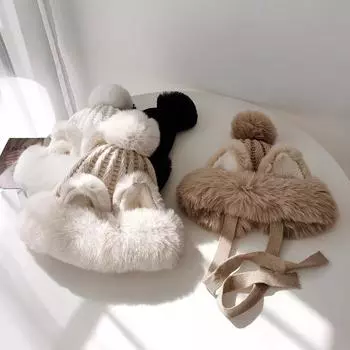 Sweet and cute fox ears Lei Feng hat children autumn and winter warm plush ear protection hat knitted wool hat бежевый