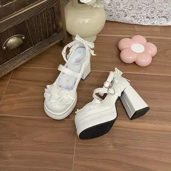 Sweet and cute lolita high heels women s thick heels lo shoes new uniform lolita mary jean small leather shoes 35