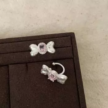 Sweet And Cute Pink Zircon Bow Earbone Clip Female Simple Fashion Personality Elegant Versatile Earrings