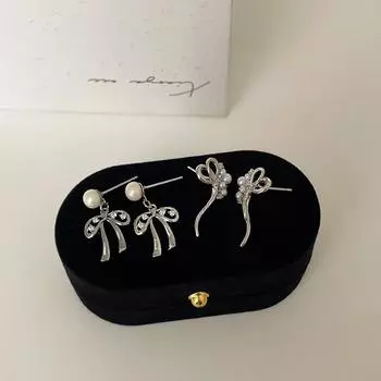 Sweet And Delicate Pearl Bow Metal Stud Earrings Female Niche Unique Personality Simple Temperament Versatile Earrings Earrings