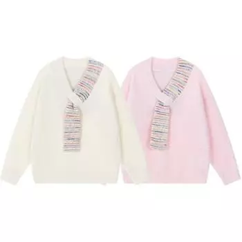 Sweet and Gentle Design In Autumn and Winter, Fake Scarf, Imitation Shao Wool Soft Sweater, Versatile Pullover S абрикосовый