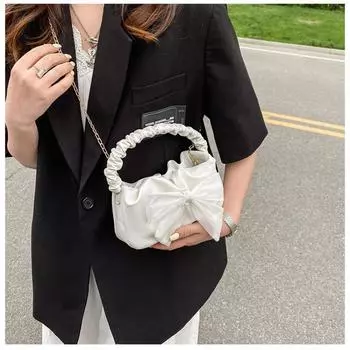 Sweet and Girlish, Niche Pleated Handbag, Elegant Chain Bow Women s Bag, and Fresh and Light Ladies Crossbody Bag 21*12*6cm белый