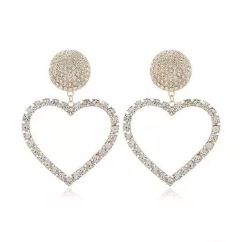 Милые и универсальные серьги-пусеты «Любовь», преувеличенные большие серьги в форме персикового сердца, полностью усыпанные бриллиантами, модные длинные серьги-пусеты в форме сердца. золотой