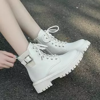 Sweet Ankle Boots Woman Winter Casual ZIP Classic Shoes for Women Square Mid Heels Metal Decoration Leather Modern Boots Shoes 35 бежевый