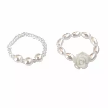 Sweet Bead Vintage Individual Girls Pearl Rings Set Fashion Jewelry Flower Ring Index Finger Ring White flower