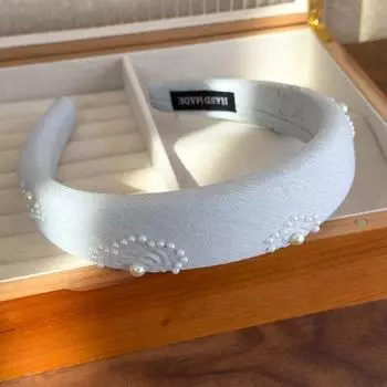 Sweet Beads Crystal Headband Rose Print Beige Blue Hair Band Elegant Pearls Cloth Hair Hoop Gifts Style 4