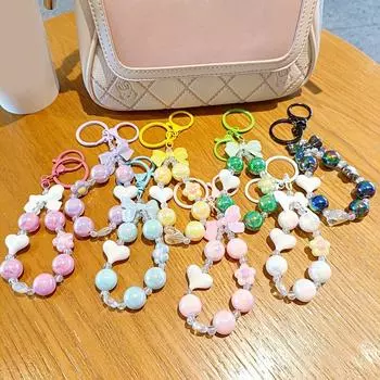 Sweet Bow Heart Flower Beaded Phone Chain Universal Phone Anti Loss Lanyard For Women Girls Phone Short Wrist Strap