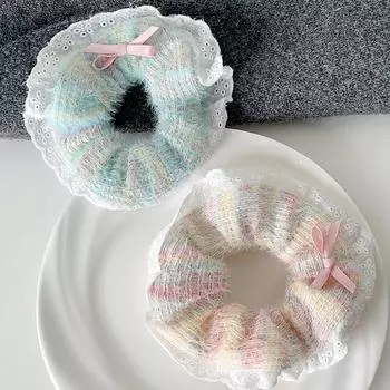 Sweet Bow Knitted Hairband Women S Cute Lace Large Intestine Hair Ring Hair Accessories белый