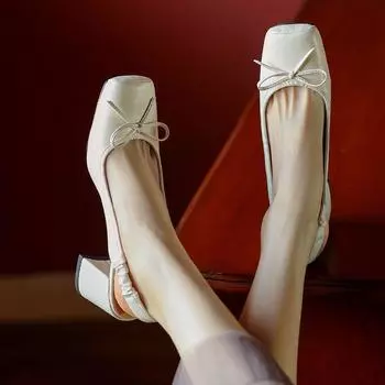 Sweet Bow Light Mouth Square Head High Heels Women S Thick Heel Temperament Comfortable Not Tired Empty High Heel Sandals Single Shoes 35 серебряный