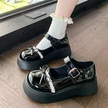 Sweet bow small leather shoes women s summer new retro platform Mary Jane single shoes 35