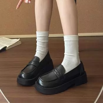 Sweet bright leather platform fashionable new small leather shoes show height small thick heel muffin shoes single shoes 35