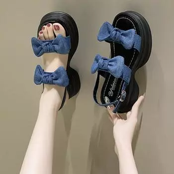 Sweet Butterfly Knot Summer Women Shoes 2024 New Korean Style Fashion Women s Sandals Casual and Versatile Platform Sandals 35 бежевый