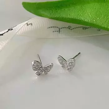 Sweet Butterfly Round Diamond Earrings Fashionable Exquisite Temperament Earrings Light Luxury High-end Women