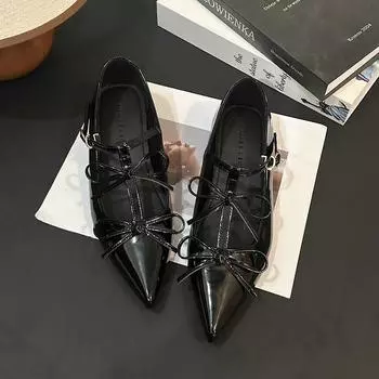 Sweet butterfly solid color pointed single shoes spring fashion retro leather shoes versatile Mary Jane inner height-increasing shoes women 35