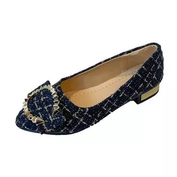 Sweet Classic Women Flats Summer Casual Slip on Pointed Toe Leisure Shoes for Women Metal decoration Casual Shoes Plus Size 35 синий