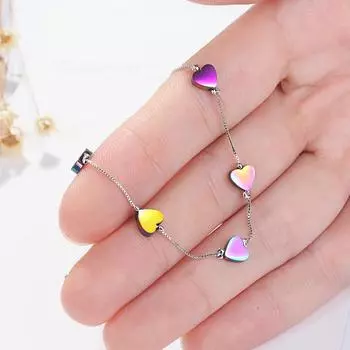 Милый цветной браслет Love Heart из стерлингового серебра 925 пробы для женщин, ювелирные украшения S-b213