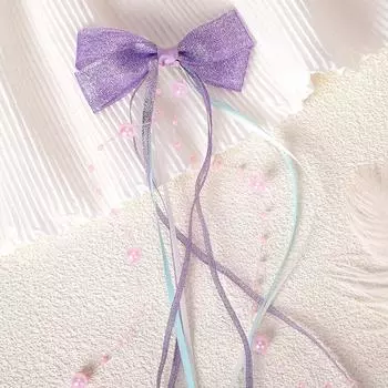 Sweet Colorful Stain Bow Hair Clips with Long Pearl Tail Ribbon for Women Girls Butterfly Headwear Spring Hair Accessories Gift