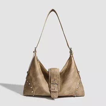 Sweet Cool Studded Tote Bag Women s Retro Underarm Tote Shoulder Crossbody Bag серый