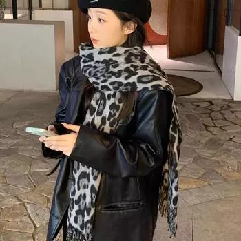 Sweet Cool Tassel Scarves Retro Wool Shawl Simple Leopard Pattern Scarf Girl коричневый