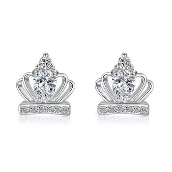 Sweet Crown Модные сверкающие классические серьги-гвоздики из циркония для женщин Ослепительные женские элегантные аксессуары Ювелирные изделия, неподвластные времени