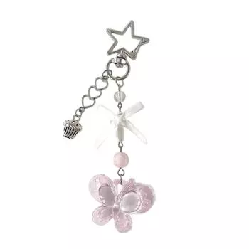 Sweet Cute Bowknot Heart Bead Keychain Pendant Lovely Phone Straps Decorations Keyring Charm for Purse Bag Backpack 1