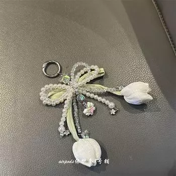 Sweet Cute Butterfly Tulip Flower Cellphone Chain Bag Car Key Pendant AirPods Earphone Case Hanging Ornaments Apple Airpods Pro(pro2 generation Neutral) Beige