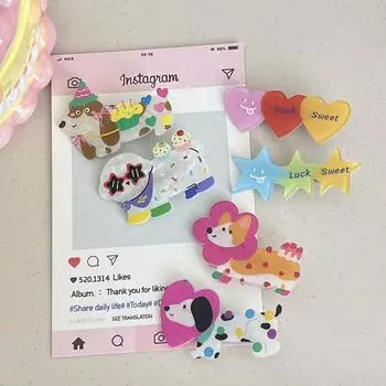 Sweet Cute Dog Hairpin Cartoon Duckbill Clip Heart Star Acrylic Bangs Hair Clip Broken Hair Clip All-Match Hair Accessories A6