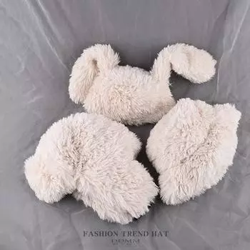 Sweet Cute Rabbit Ears Plush Hat Fall and Winter Thickened Warm Cold Fisherman Cap Female Ear Protection Lei Feng Hat One Size