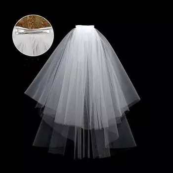 Sweet Flower Bridal Veil Pearl Bow Bride Head Gauze Ribbon Double Layer Wedding Gauze Women