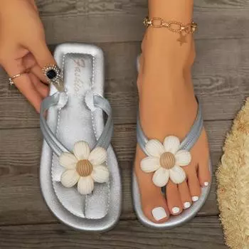Sweet Flower Decorated Summer Women Shoes 2024 New Bohemian Style Women s Flat Slippers Casual Fashion Beach Female Flip Flops 36-37