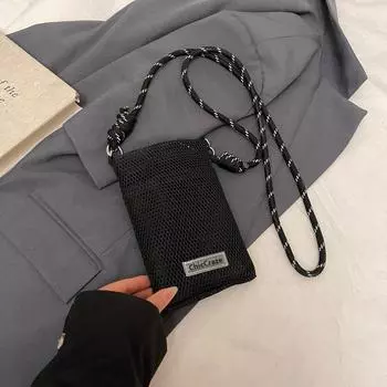 Sweet Fresh Mobile Phone Bag Women 2025 Summer New Hollow Shoulder Bag Shoulder Mesh Portable Storgage Bag Black