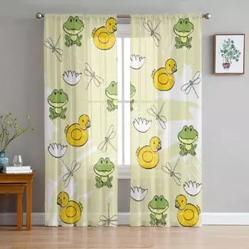Sweet Frogs And Ducks Luxurious Chiffon Sheer Curtains for Living Room Bedroom Decoration Window Voiles Tulle Curtain 135W x 114H(cm)
