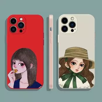 Sweet Girl Hand Drawn Phone Case For IPhone 14 13 11 12 Pro MAX Mini 6 7 8 Plus X XR XS MAX SE 2020 5 Soft Silicone TPU Cover iphone 14