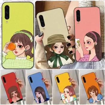 Sweet Girl Hand Drawns Phone Case For Samsung A91 A81 A73 A72 A71 A30S A20 A12 A13 A52 A53 4G 5G Soft Black Phone Cover Samsung A91