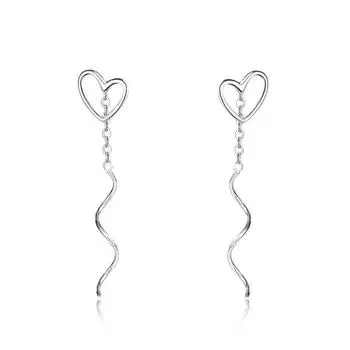 Sweet Girl-like Love Wavy Ear Cable Long Earrings Nourishing Ear Hole Hollow Heart-shaped Ear Decoration