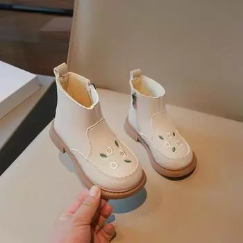 Sweet Girls Ankle Boots Embroidered Versatile Kids Princess Short Boots Fashion Spring Autumn Children Causal Boots Elegant New 23 чёрный