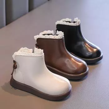 Sweet Girls Princess Winter Boots Elegant Lace Ruffled Edge Children s Boot Fashion Kids Causal Cotton Boots Versatile Outdoor 23 коричневый