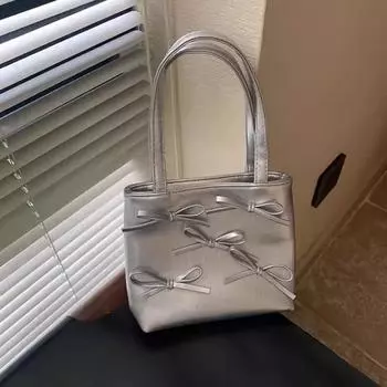 Милые сумки для девочек из искусственной кожи с верхней ручкой, модные маленькие квадратные сумки с бантом, сумки через плечо с серебряной цепочкой, женские сумки-тоуты