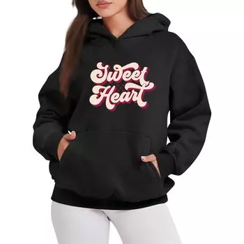 SWEET HEANT Women s Fashion Casual Pullover Hoodie Valentine s Day Printed Long-sleeved Hoodie L чёрный