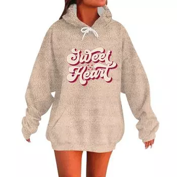 SWEET HEANT Женская модная повседневная кофта с длинными рукавами и капюшоном с принтом ко Дню святого Валентина L бежевый