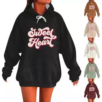SWEET HEANT Женская модная повседневная кофта с длинными рукавами и капюшоном с принтом ко Дню святого Валентина L бежевый