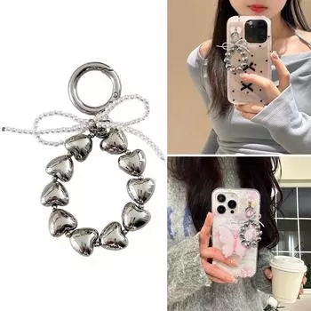 Брелок в виде милого сердца, металлический брелок с бусинами, украшение в виде узла, стильная подвеска на сумку, аксессуары для женщин и девочек 2