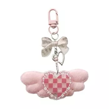 Sweet Heart Wing Bowknot Keychain Pendant Lovely Hangings Decorations Keyring Charm for Purse Bag Backpack Handbag розовый