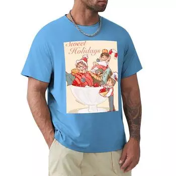 Sweet Holidays T-Shirt Tops Oversized Heavyweights Mens Cotton T Shirts S средний синий