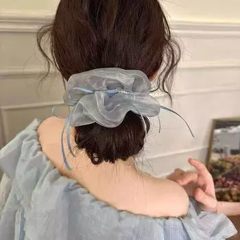 Sweet Imitation Pearl Chiffon Hair Ropes Tie Korean Bow Elastic Rubber Bands Scrunhies For Women Hair Accessories Headwear Gifts фиолетовый