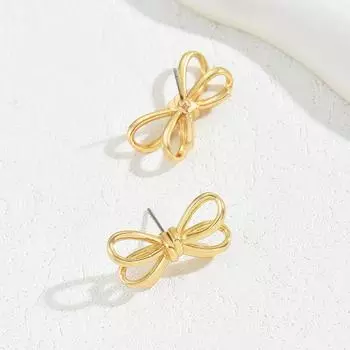 Sweet Korean version Korean bow earrings personalized hollow multi-layer 18K gold stud earrings versatile Internet celebrity earrings